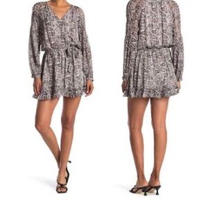 AllSaints Kaylee Misra Snakeskin Romper Long Sleeve Boho Festival Mini Size 6